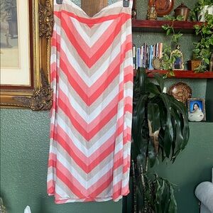 JohnPaulRichard Chevron Midi Skirt - Coral, White, Tan